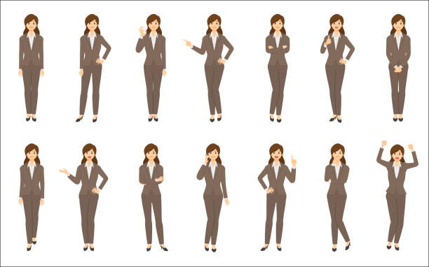 白い背景に分離されたビジネスウーマンのセット - 女性　日本人点のイラスト素材／クリップアート素材／マンガ素材／アイコン素材