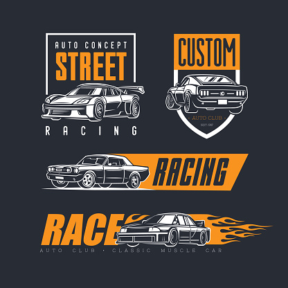 Set of car emblems. Street racing. Design elements.