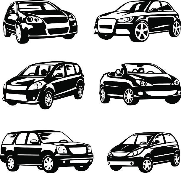 set of cars set of six black cars  car silhouettes stock illustrations