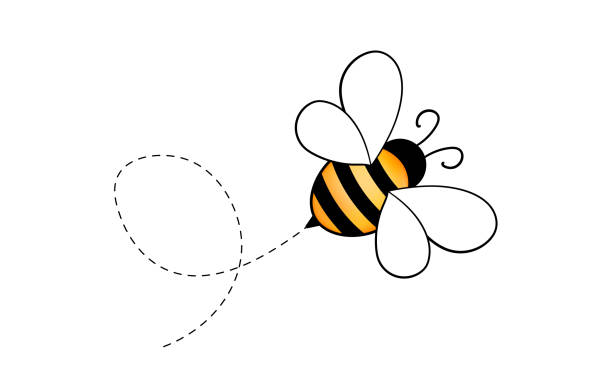 Set of cartoon bee mascot. A small bees flying on a dotted route. Wasp collection. Vector characters. Incest icon. Template design for invitation, cards. Doodle style Set of cartoon bee mascot. A small bees flying on a dotted route. Wasp collection. Vector characters. Incest icon. Template design for invitation, cards. Doodle style. bee silhouettes stock illustrations