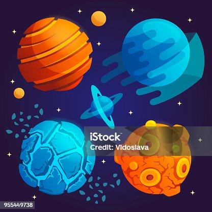 istock set of cartoon planets. vector illustration 955449738