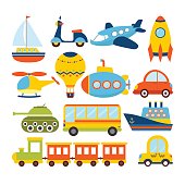 Set of cartoon transport. Transportation theme. Vector illustration