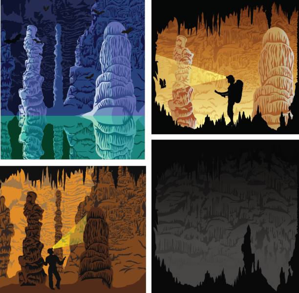 stockillustraties, clipart, cartoons en iconen met set grot illustraties - stalactiet