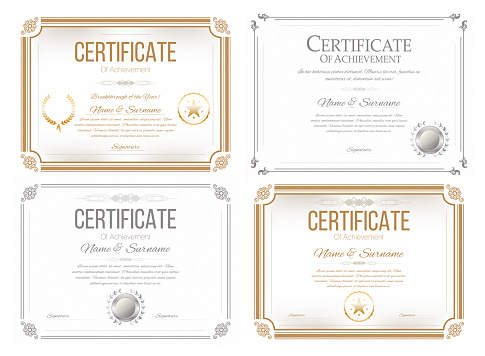 Set of certificates of appreciation. Award certificate, diploma template in retro style