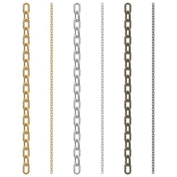 Set of chains Set of chains on a white background: gold, steel and rusty iron necklace stock illustrations