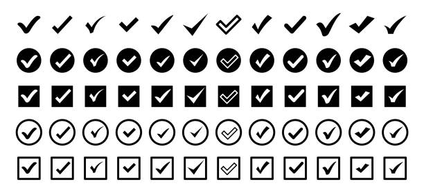 set of check mark. done icon symbol. check mark icon. checkbox icons and check marks. profile verification icons. vector checklist marks icon set for websites, mobile apps and other developers - check mark stock illustrations