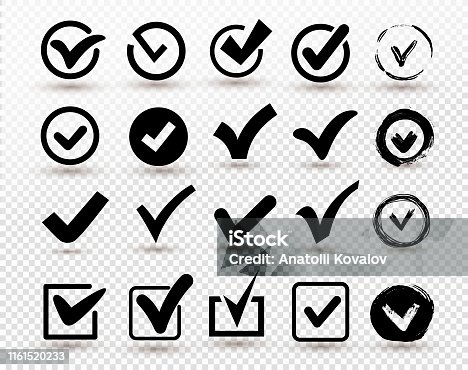 istock Set of Check mark icon in circle. Flat design style. Tick symbol. Vector illustration. Isolated on transparent background. 1161520233