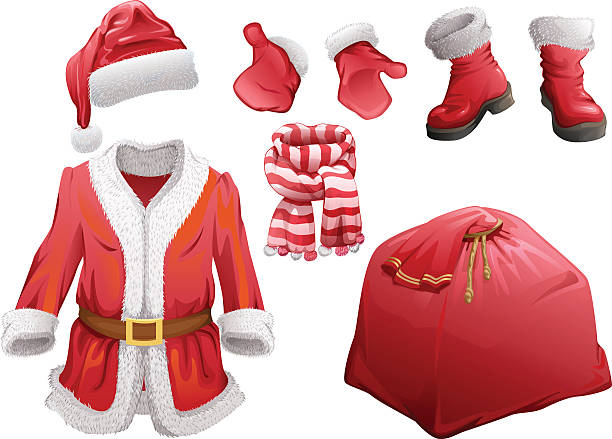 set von weihnachtszubehör santa claus - nikolaus stiefel stock-grafiken, -clipart, -cartoons und -symbole