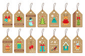 Set of christmas paper labels . Flat style vector illustration .