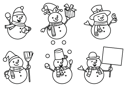 Set of christmas snowmans isolated on white background
