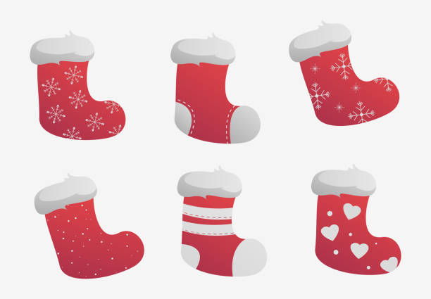 set von weihnachtssocken - nikolaus stiefel stock-grafiken, -clipart, -cartoons und -symbole