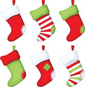 Vector set of Christmas socks isolated on a white background.