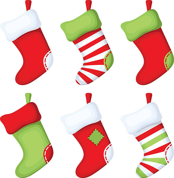 Set of Christmas socks. Vector illustration. Vector set of Christmas socks isolated on a white background. christmas stocking stock illustrations