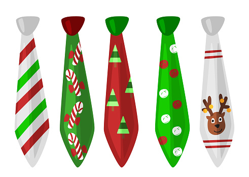 Set of christmas ties with festive decoration