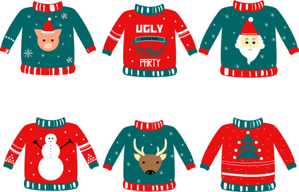 Скачайте векторную иллюстрацию Набор рождественский уродливый свитер прямо ...
