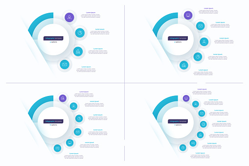 Set of circle infographic design templates. 4 5 6 7 options. Vector illustration
