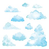 istock Set Of Clouds Watercolor 528975182