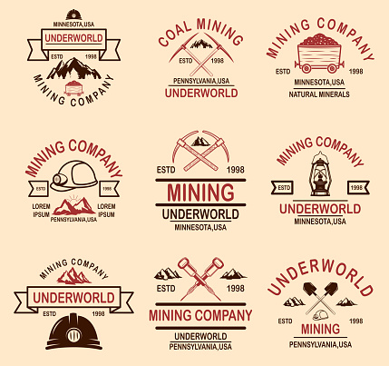 Set of coal mining company emblem templates. Design element for label, emblem, sign, badge. Vector illustration