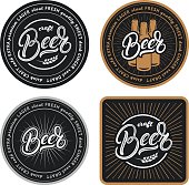 Set of coasters for beer, bierdeckel, beermat for bar, pub, beerhouse. Round and square stand. Beer hand written lettering. Vector Illustration.