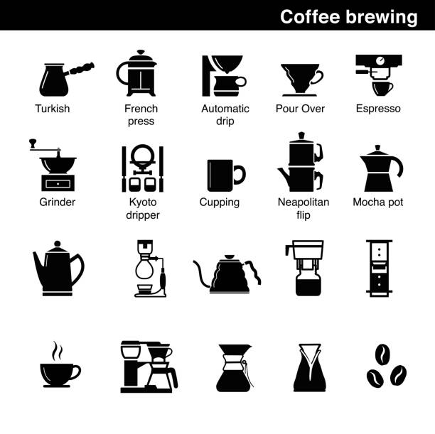 Set of coffee brewing methods. Vector elements can be used in the design for websites, infographic, catalogs, brochures, etc. siphon stock illustrations
