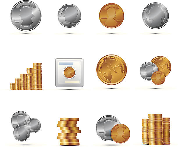 Set of coin icons with shadows http://www.cumulocreative.com/istock/File Types.jpg dime stock illustrations
