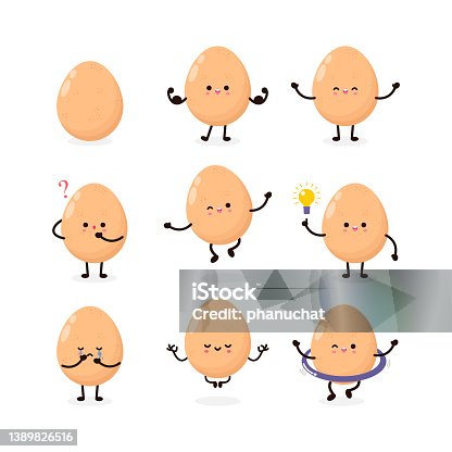istock set of collection funny cartoon cute happy chicken egg , healthy food concept, icon comic character Vector flat design illustration isolated on white background 1389826516
