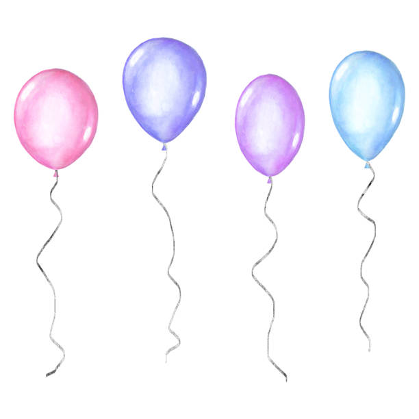 Set of coloful watercolor balloons isolated on white background vector art illustration