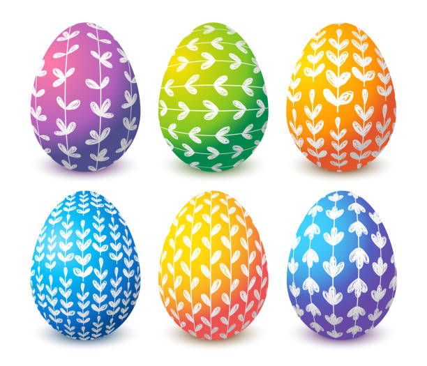 bildbanksillustrationer, clip art samt tecknat material och ikoner med uppsättning av färg påsk ägg med blommiga ornater - easter egg
