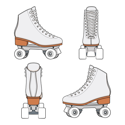 Set of color images with white rollers, roller quads. Isolated vector objects on a white background.