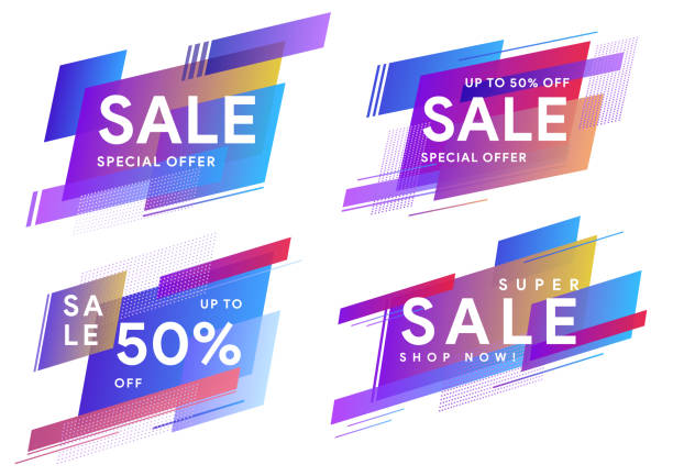 Set of colored stickers and sale banners. Trendy minimal design as template for cover, presentation, banner. vector art illustration