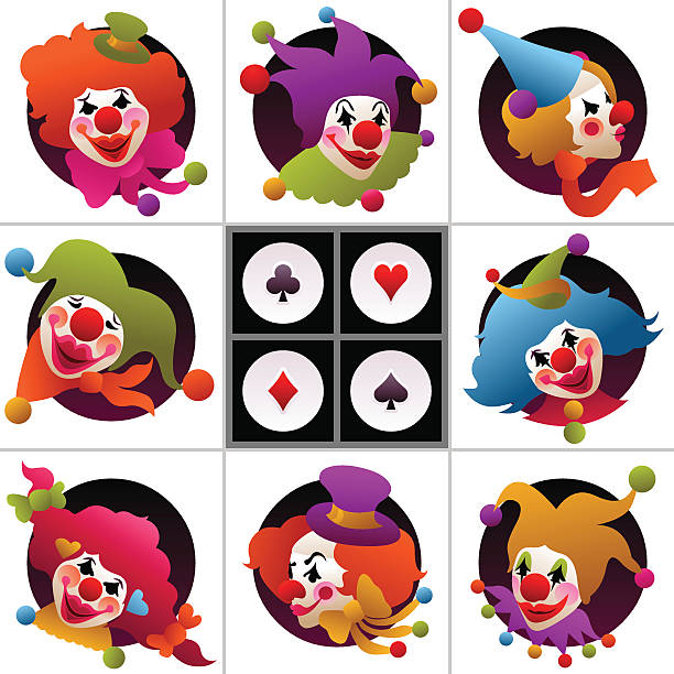 set of colorful clown portraits vector art illustration