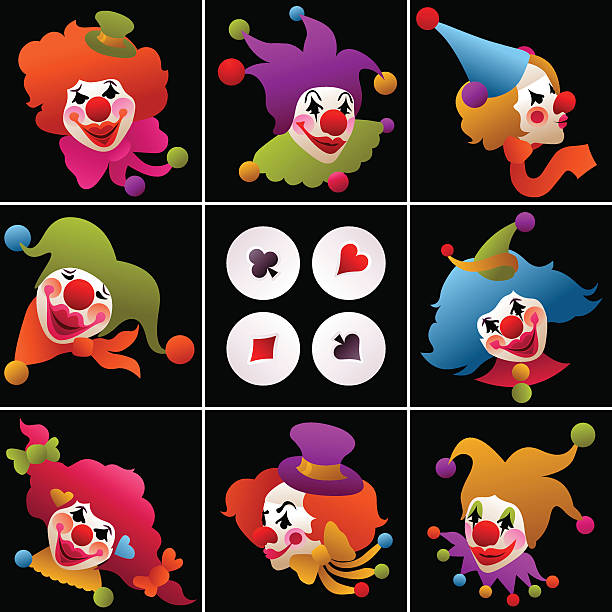 set of colorful clown portraits vector art illustration