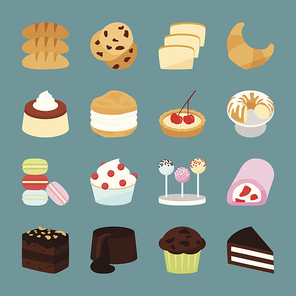 stockillustraties, clipart, cartoons en iconen met a set of colorful icons of bakery food - brownie