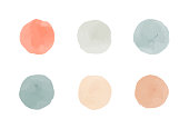 A set of colorful illustrations of watercolor round shapes and frames