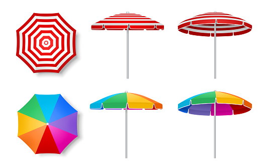 set of colorful isolated beach umbrellas