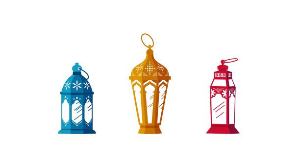 Set of colorful lanterns on white background. Set of colorful lanterns on white background. Vector illustration fanous stock illustrations