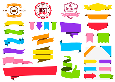 Set of Colorful Ribbons, Banners, badges, Labels - Design Elements on white background