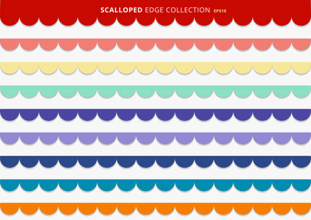 Set of colorful scallops stripes seamless repeat pattern geometric design on white background. vector art illustration