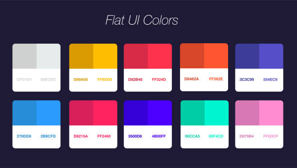 Set of colorful trendy flat color template. Collection palette of flat style color swatches for web design. Trendy colors squares palettes Set of colorful trendy flat color template. Collection palette of flat style color swatches for web design. Trendy colors squares palettes of new season. Vector Illustration. EPS 10 artist's palette stock illustrations