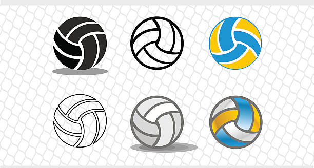 ilustraciones, imágenes clip art, dibujos animados e iconos de stock de conjunto de puesto de colorido. el logotipo es una bola - pelota de voleibol
