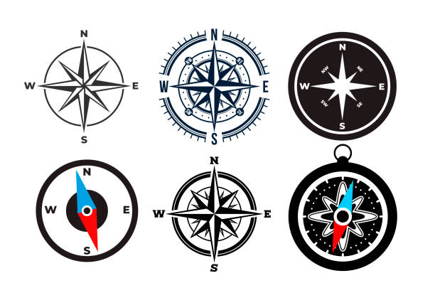 Set of compass icon in simple design. Flat design element. Vector illustration. Isolated on white background. Set of compass icon in simple design. Flat design element. Vector illustration. Isolated on white background. compass stock illustrations