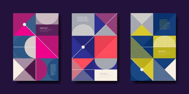 Set of cover design with simple abstract geometric shapes Set of cover design with simple abstract geometric shapes. Vector illustration template. Universal abstract design for covers, flyers, banners, greeting card, booklet and brochure. square composition stock illustrations
