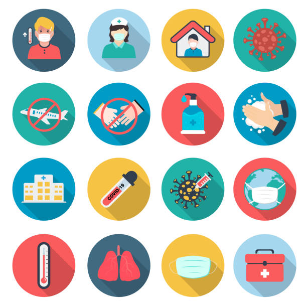 Set of Covid-19 Prevention Flat design icons.vector illustration Set of Covid-19 Prevention Flat design icons.vector illustration pandemic illness stock illustrations