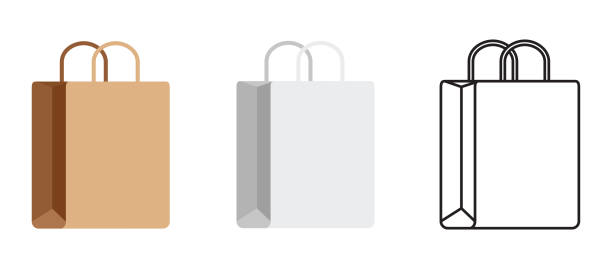 ilustrações de stock, clip art, desenhos animados e ícones de a set of craft packages. white and brown bags of various shapes in a simple flat style. - paper bag craft