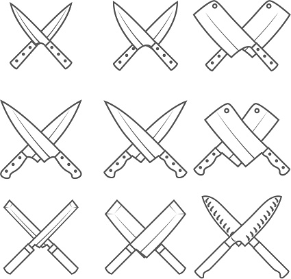 Set of crossed kitchen knives vector