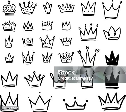 istock Set of crown illustrations in sketching style. Corona symbols. Tiara icons. 1140931512