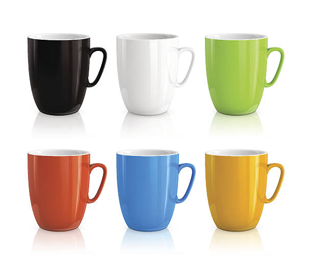 Set of cups High detailed vector illustration of colorful cups isolated on white background mug stock illustrations