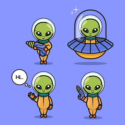 Set of cute alien mascot design