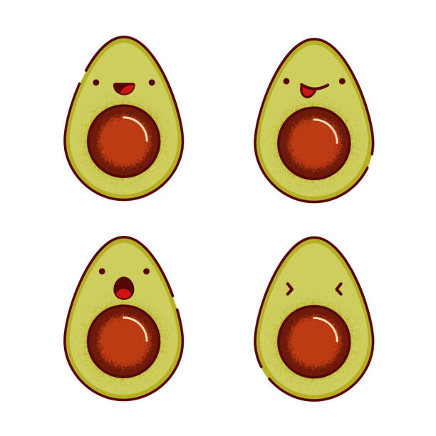 Set of cute and funny avocados with different emotions on the face (happy, laughter, sadness, surprise, playfulness) Set of cute and funny avocados with different emotions on the face (happy, laughter, sadness, surprise, playfulness) Vector illustration isolated on white background half happy half sad stock illustrations