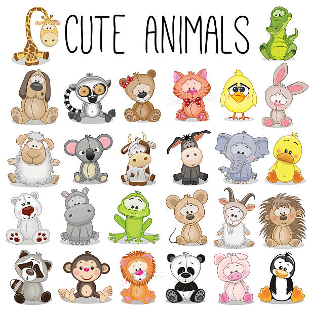 Set of Cute Animals Set of Cute Animals on a white background young animal stock illustrations